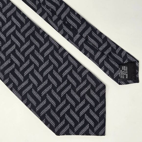 GIORGIO ARMANI COLLEZIONI ITALY SILK TIE BLACK TAN STRIPE CHECK PATTERN 4" X 56" - Picture 1 of 2